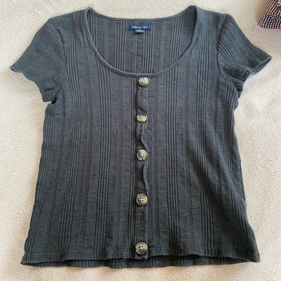 American Eagle Outfitters Tops - Grey American Eagle Ribbed Button Up Shirt